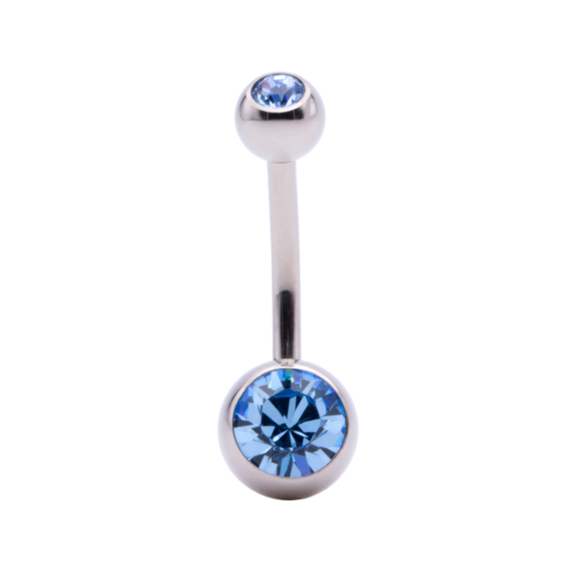 Titanium belly piercing with light blue cubic zirconia